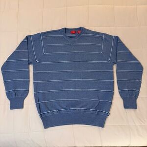 Izod Men's Crew Neck Blue Striped Sweater sz L